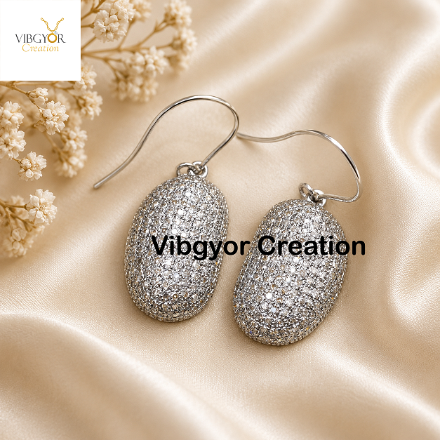 Pave Diamond 925 Silver Ear Wire Earrings: Handmade Minimalist Jewelry