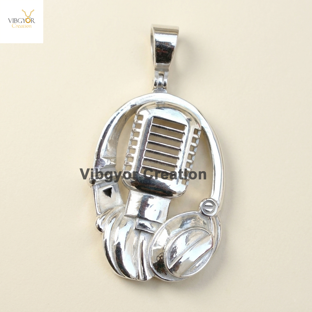 Solid 925 Silver Gold Plated Microphone Headphones Pendant Jewelry